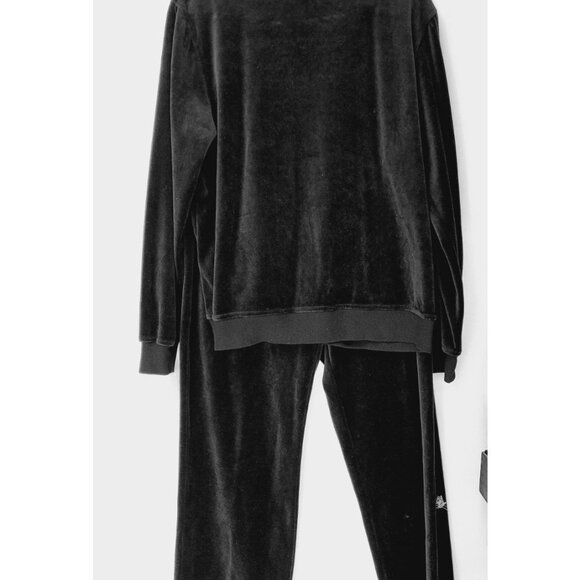 Vintage Velour Tracksuit Womens L Embellished Bling Full Zip 2pc Set Black - Picture 11 of 16